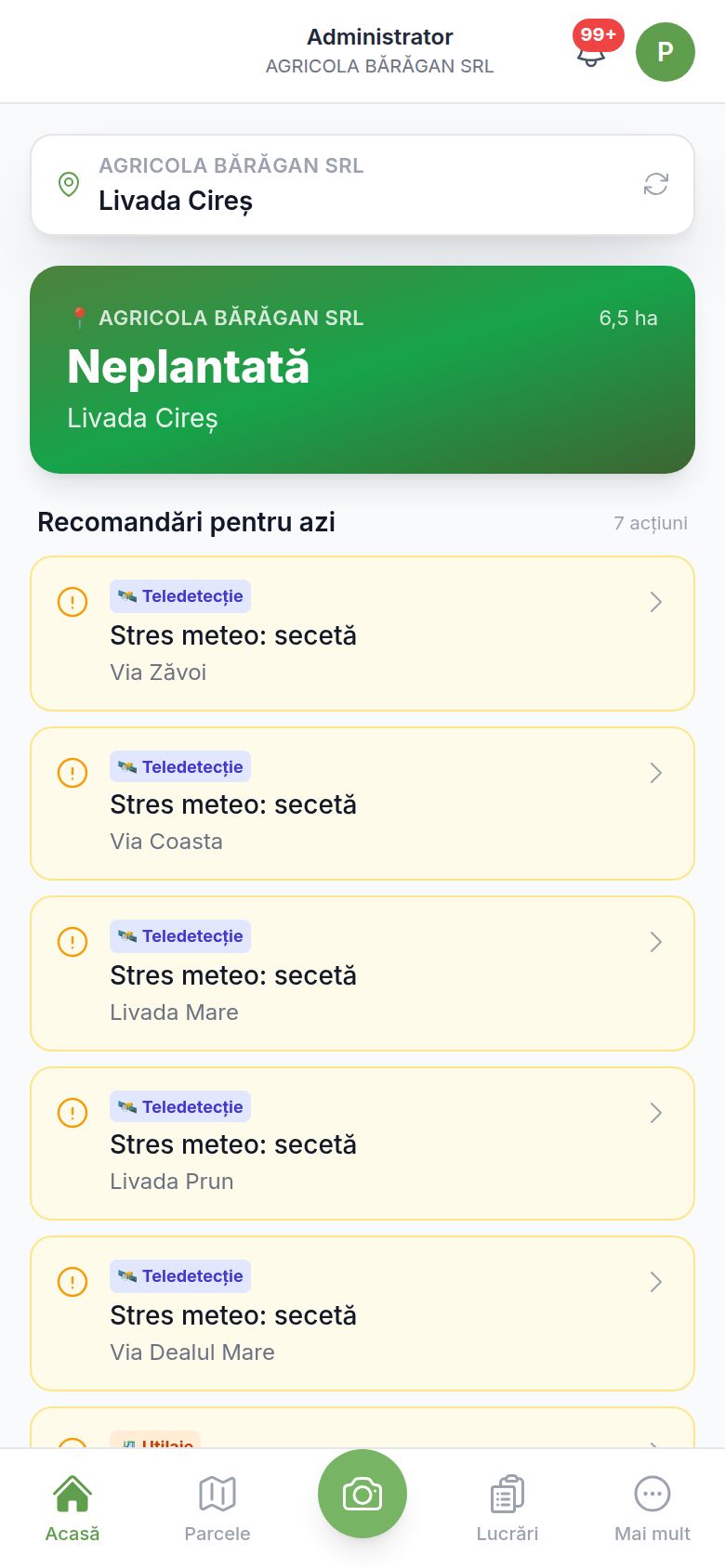 Aplicația mobilă, ecranul agronomului