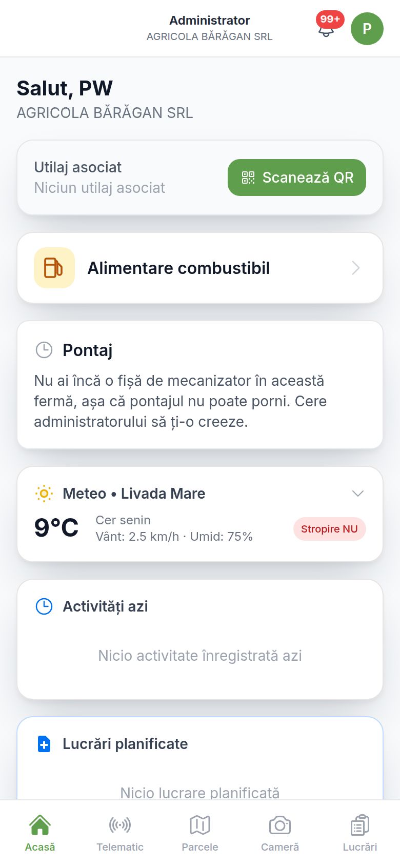 Aplicația mobilă, ecranul operatorului