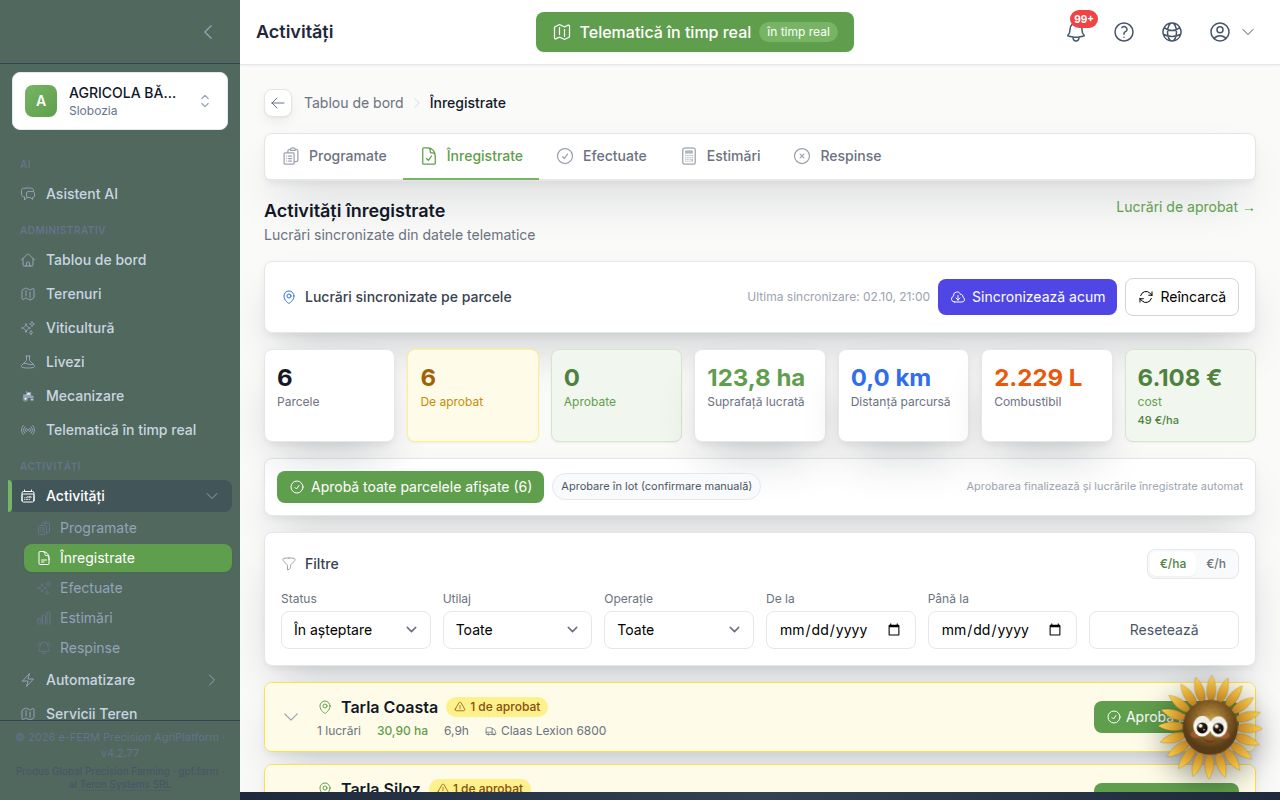 Activitățile ridicate automat din datele telematice